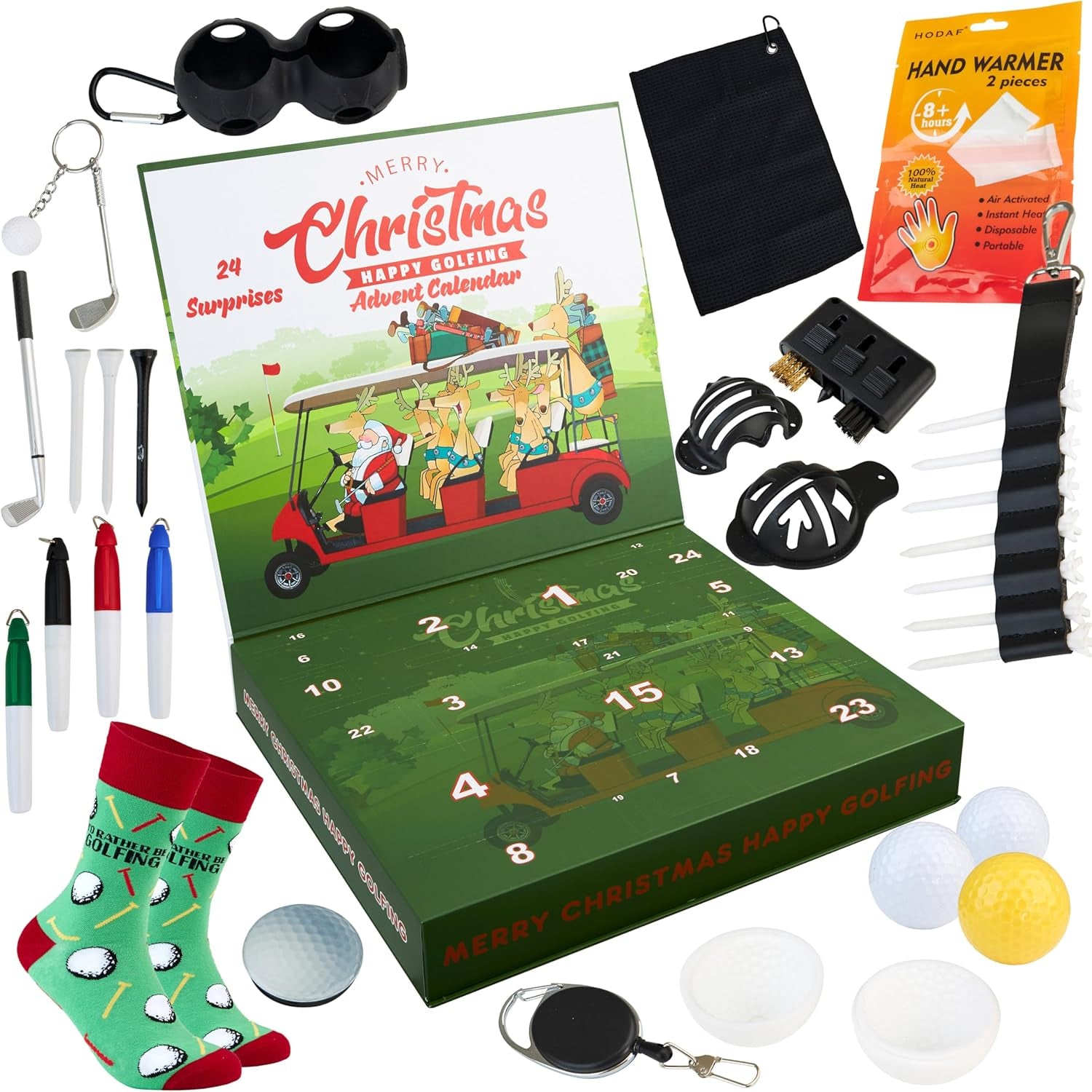 Golf Advent Calendar 2025 for Men Teens Christmas Countdown Calendar 24 Mini Golf Surprises Socks Novelty Fun Gifts for Men
