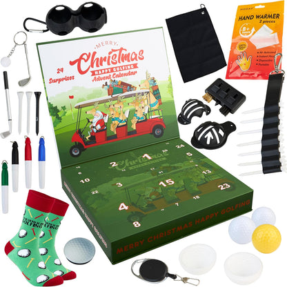 Golf Advent Calendar 2025 for Men Teens Christmas Countdown Calendar 24 Mini Golf Surprises Socks Novelty Fun Gifts for Men