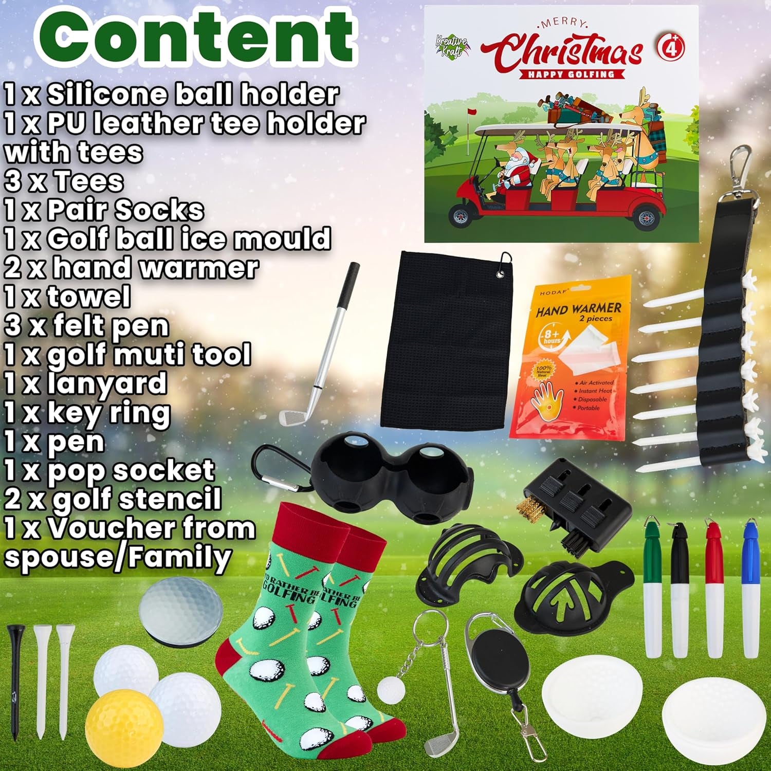 Golf Advent Calendar 2025 for Men Teens Christmas Countdown Calendar 24 Mini Golf Surprises Socks Novelty Fun Gifts for Men